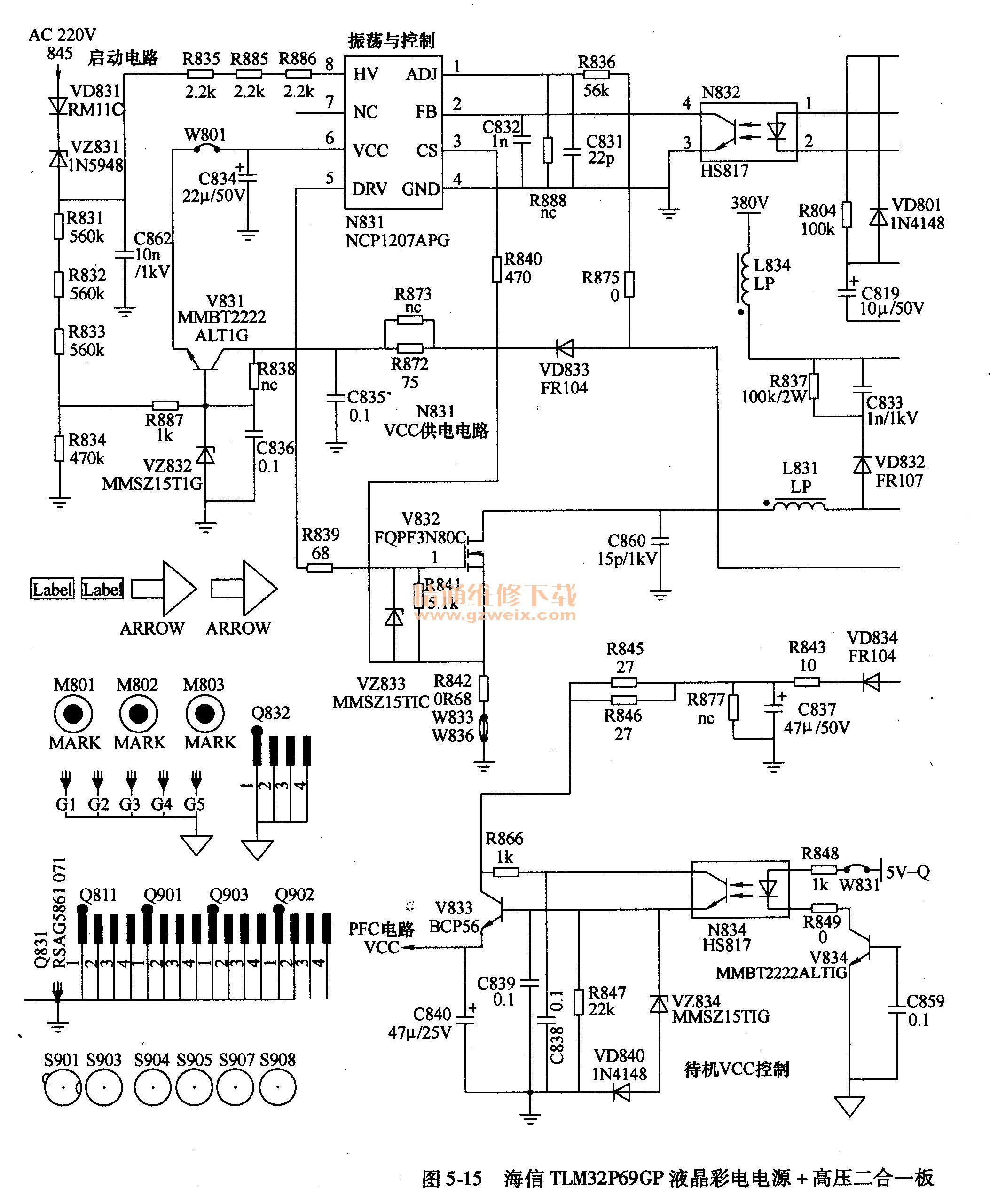 海信TLM32P69GP液晶彩電電源+高壓二合一板主電源電路