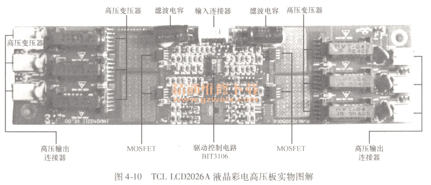 TCL LCD2026A液晶彩電高壓板實(shí)物圖解