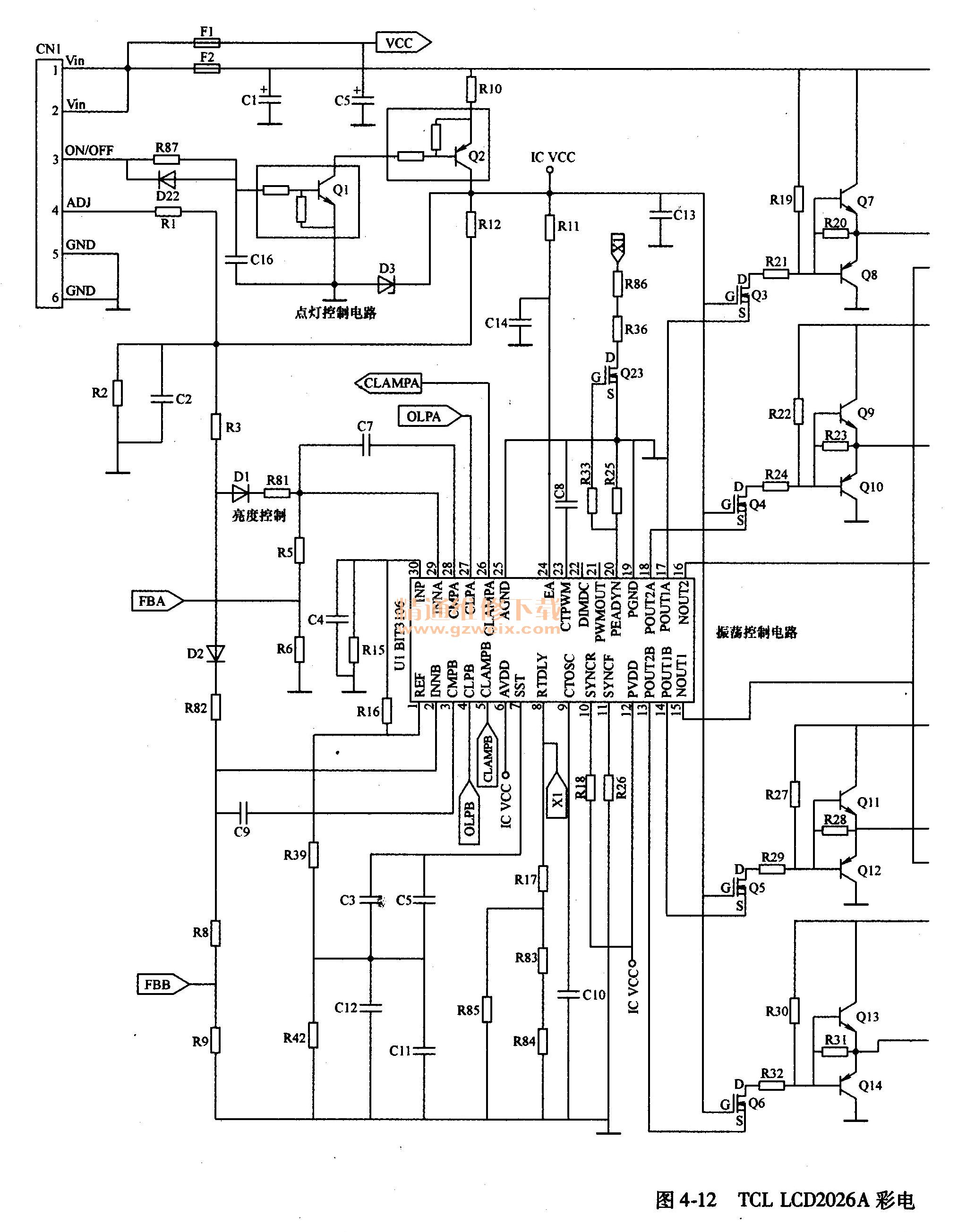 TCL LCD2026A彩電CN2高壓板電路